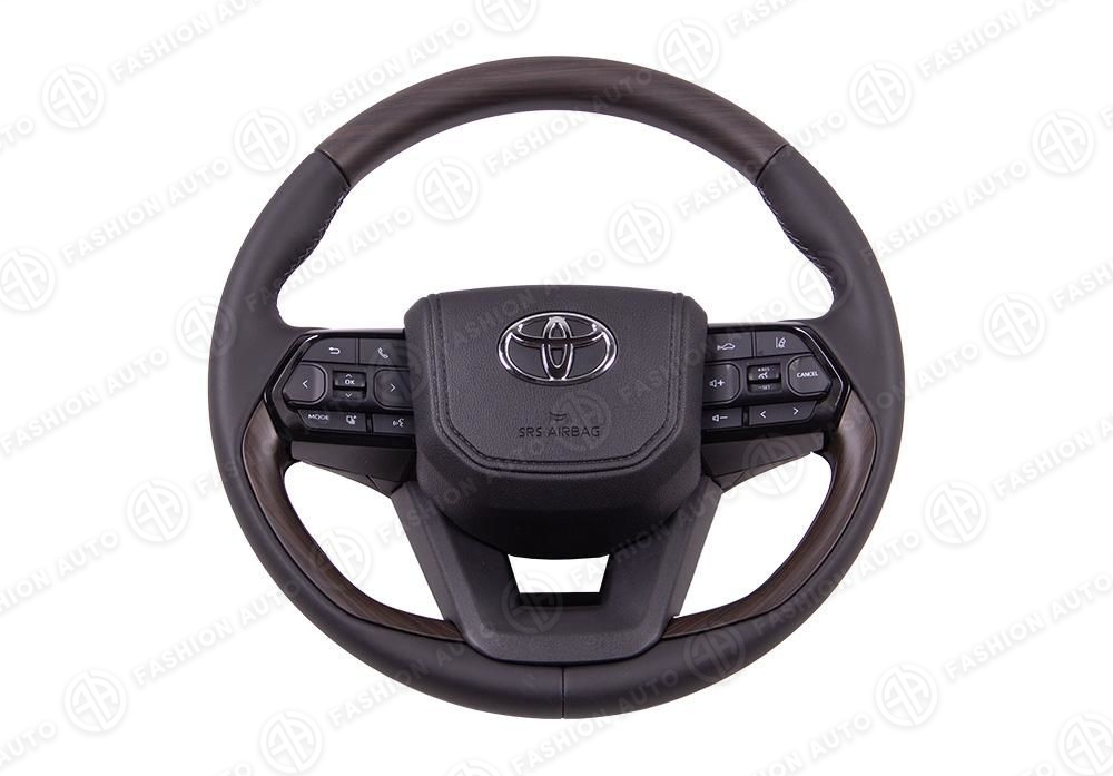 Руль Toyota Land Cruiser Prado 150 стиль Land Cruiser 300 темное дерево окантовка черная
